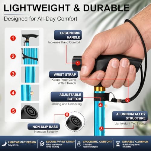 supregear Walking Stick - Adjustable Folding Walking Sticks for Women and Men - Lightweight Portable Collapsible Balancing Aid - Foldable Travel Cane for Ladies Elderly Adults, Blue — view 5