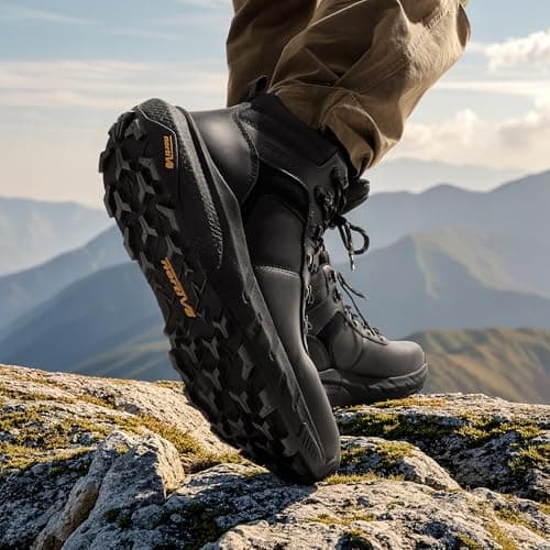 NORTIV 8 Men's Waterproof Leather Walking Boots,Size 9,Black — view 2