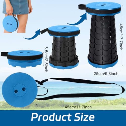 VidFair Portable Folding Stool,Heavy Foldable Chair 46cm Adjustable Height with Max Load 440lb Telescopic Portable Men and Women for Travel Camping Fishing BBQ Home Use(Blue-Black) — view 3