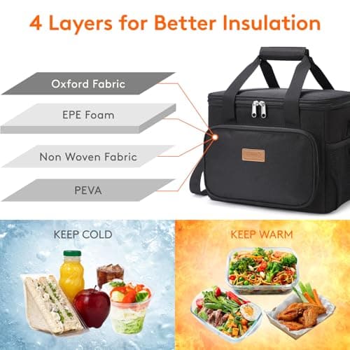 Lifewit Lunch Bag 15L 24 Can Insulated Lunch Box Soft Cooler Cooling Tote for Adult Men Women, Black — view 2
