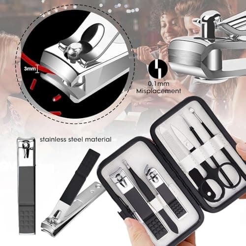 Nail Clipper Set Manicure Set Men Manicure Kit with Portable Travel Case Toe Finger Nail Clippers Personal Care Tools Kit Men Grooming Kit Present for Husband Boyfriend Family(Black White) — view 5