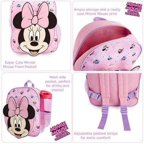 Disney Minnie Mouse Backpack Girls Rucksack for Toddlers Nursery Preschool Lightweight Daypack Travel Days Out Sleepovers (Pink Minnie 3D) — view 4