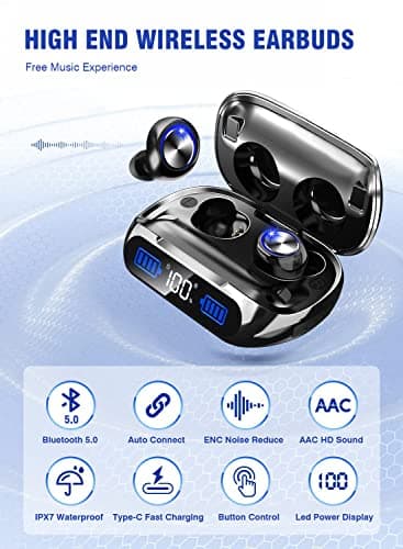 YIPUT Wireless Earbuds Bluetooth 5.3 Headphones 200 Hours Playtime with2000mAh charg Case,in Ear Headest IP7Waterproof Noise Cancelling Built-in Mic,Premiu Bass LCD Display,for Sports/Working/Study — view 2