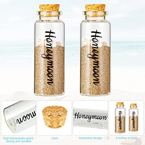 Honeymoon Sand Keepsake Jar Glass Bottle Cylinder Honeymoon Glass Jar with Cork Lid Souvenir for Diy Crafts, Travel, Bride or Newlywed Couple, Wedding Engagement, 55 ml (2 Pieces) — view 3