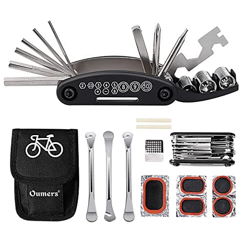 Oumers Multi-Function Bike Bicycle Cycling Mechanic Repair Kit with 3pc Bike Tire Lever 5pc Tyre Patches 1pc Tire Rasp Work Bag