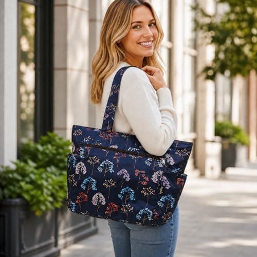 Floral Tote Water-resistant Large Shoulder Bag for Shopping School Work College Yoga Travel Beach Daily Use with Multi Pockets — view 2