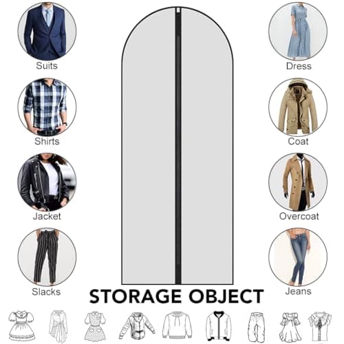 Garment Bags,5PCS Dustproof Garment Covers PEVA Translucent Clothes Covers with Zip Moth Proof Suit Protector Bags Waterproof Dress Covers for Shirts Coats Costumes (60X140CM) — view 3