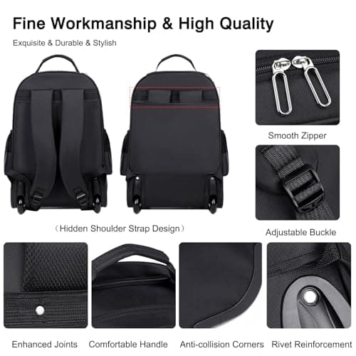 FANDARE Rolling Laptop Backpack with Wheels Travel Daypacks Men Lifestyle Leisure Urban Backpacks Men Versatile Street Knapsack College School Bag for Travel Outdoor Everyday Bags Polyester Grey — view 6