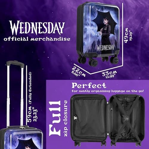 Wednesday Suitcase Kids Teens Hard Shell 4 Spinner Wheels Extendable Handle 49 x 33 x 22cm 30L Capacity Travel Essentials — view 6