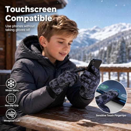 Kioeok Kids Waterproof Ski Gloves Touchscreen Snow Gloves for Boys Girls — view 4