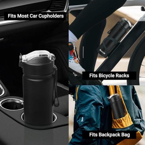 BuildLife 720ML Insulated Water Bottle with Straw,Leak Proof Double Walled Stainless Steel Metal Sports Water Bottles, BPA Free,Dishwasher Safe,Drinking Bottle for Travel,School,Gym (Black) — view 6