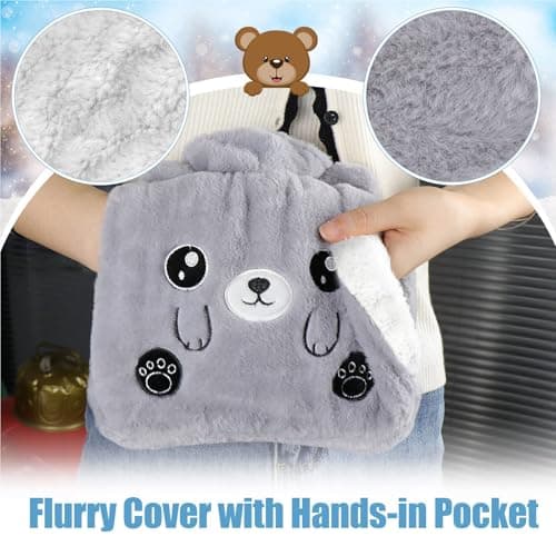 Double-Hand Water Bottle with Fleece Cover UK 1.2L Leakproof Large Rubber Hot Water Bag Fluffy Hot Water Bottles for Hands Neck Shoulder Pain and Hand Feet Warmer Pain Relief — view 5