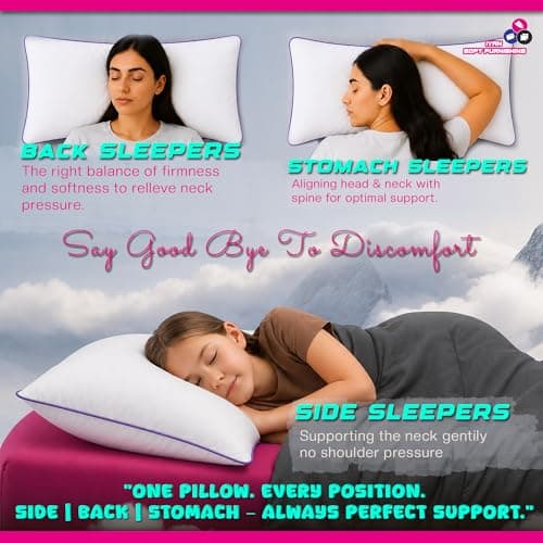 Extra Jumbo Bed Pillows Pair 20 x 30 Inch Soft Sleeping Pillow with Orthopedic Support Purple Piping for Side Back & Stomach Sleepers, White (Pack-2) — view 4