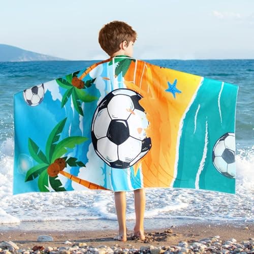WERNNSAI Football Microfibre Beach Towel for Kids, 76 x 150cm Bath Towel