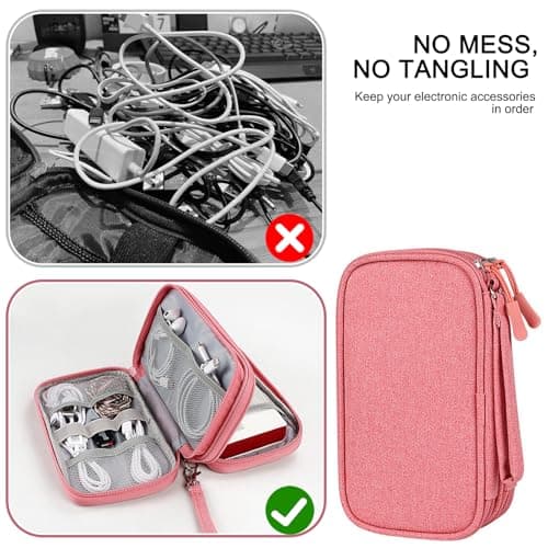 Travel Cable Organiser Bag, Electronics Accessories Organiser Bag, Portable Electronics Accessories Organizer, Cord and Gadget Storage Bags for Cables USB Drive Charger Earphone(Bilayer, Pink) — view 5
