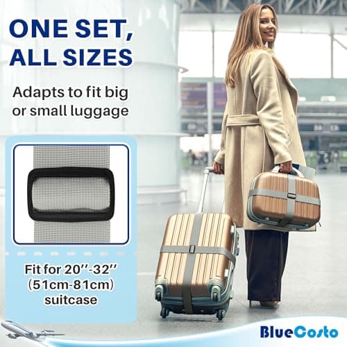 Luggage Straps for Suitcase - Silver, 1.9m x 5cm, 4 Pack - Strap for Suitcases - TSA Approved by BlueCosto — view 3