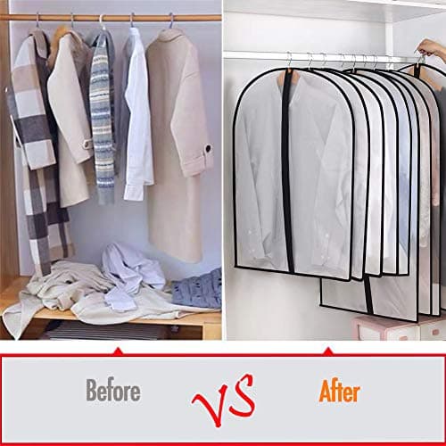 HomeClean Moth Proof Garment Bags 60 x 153cm(24'' x 60'') Black Side Breathable Clear Full Zipper Bags for The Much Longer Wedding Evening Dress Clothes(Pack of 6) — view 6