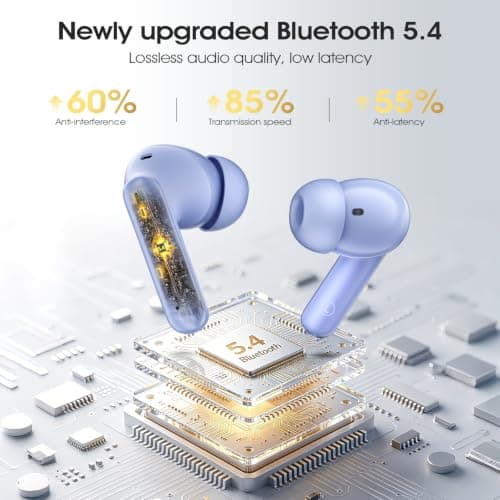 Wireless Earbuds, Bluetooth 5.4 Headphones with 4 Noise Cancelling Mic, 46H In-Ear Buds with 3D Bass Stereo Sound, Small Ears, LED Display, Calls Sports Workout, IPX7 Earphones for Android iOS. Blue — view 4
