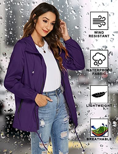 Rapbin Waterproof Jackets Women Lightweight Rain Jacket Packable Raincoat — view 3