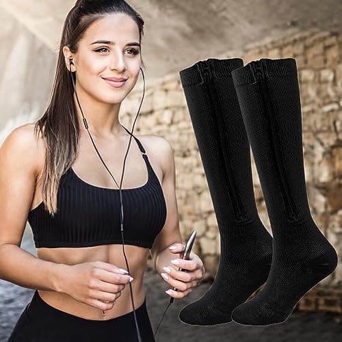 Asudaro Zip Compression Stockings, Cold Protection Thermal Socks Women'S Thermal Socks Winter Socks Hiking Socks Unisex Thermal Socks For Athletics, Running, Flight, Travel, 3 Pairs — view 5