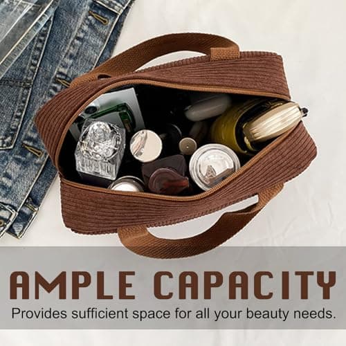 KASESSS Large Makeup Bag Organizer, Travel Bags, Corduroy Toiletry Bag with 2 Compartments, Travel Makeup Bags with Two Mesh Layers with Handle for Men Women, Travels Essentials Cosmetic Storage — view 4