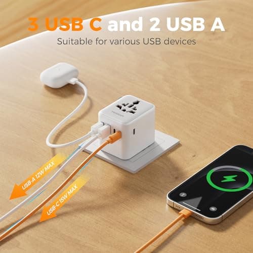 TESSAN Universal Travel Adapter, 28W Worldwide Plug with 2 USBA and 3 USBC — view 4