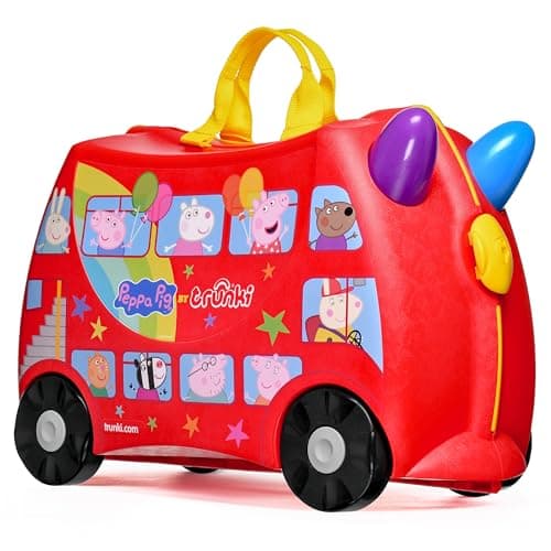 Trunki x Peppa Pig Ride-On Kids Suitcase - Carry-on Approved Kids Luggage, 18L Kids Travel Bag, Kids Suitcases on Wheels for Girls and Boys, Lightweight Cabin Hand Luggage with Tow Strap