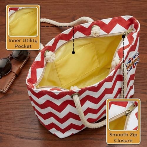 Octave Summer Beach Bag For Women – Ombre Two Tone Cotton Canvas Drawstring Tote Bag, Large Lightweight Holiday Shoulder Shopper, One Size (Red & White) — view 5