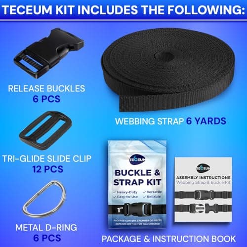 TECEUM 25mm Nylon Strap Kit with Buckles, 5m Black Fabric Tape — view 3