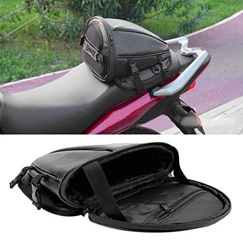 Cryfokt Motorcycle Tail Bag Carbon Fiber Style Motorbike Rear Bag Motorcycle Saddle for Outdoor Riding Black Material — view 2