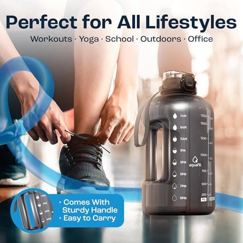 AQUAFIT 2 Litre Water Bottle with Straw - Water Bottles 2L with Time Marker - Half Gallon Big Bottle with Straw - Large Bottle For Gym - Grey, 2-in-1 Lid — view 5