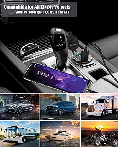 Quick Charge 3.0 Car Charger Socket 12V/24V 36W Aluminum QC3.0 Dual USB Fast Charger Socket Power Outlet with LED Voltmeter for Marine, Boat, Motorcycle, Truck, Golf Cart (Dual QC3.0 (Blue)) — view 5