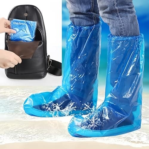 Oyiclyea 16 Pairs Waterproof Shoe Covers Boot Cover Blue, Long Disposable Non-slip Waterproof Boot Covers, Thickened Material, Portable Family Pack, Suitable for Rainy Days and Muddy Roads — view 5