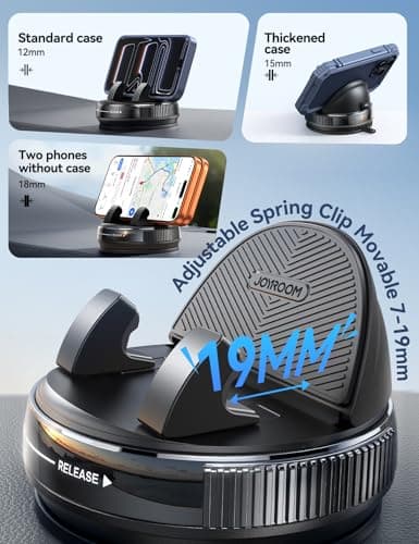 JOYROOM Dashboard Phone Holder with Gel & Suction Cup Universal Mobile Holder for Cars Compatible with iPhone Samsung Android Smartphones and Thick Cases up to 19mm — view 5