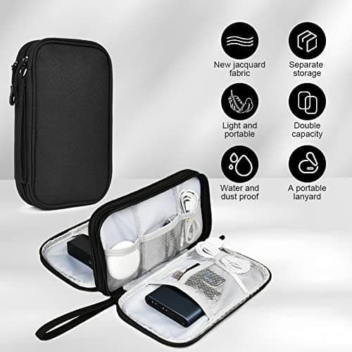 AMFUN Hard Drive Case, Universal Cable Bag with Inner Compartments Mesh Pockets, Portable Organiser Bag for Electronics Accessories, Black Travel Bag Carrying Hard Case (L) — view 3
