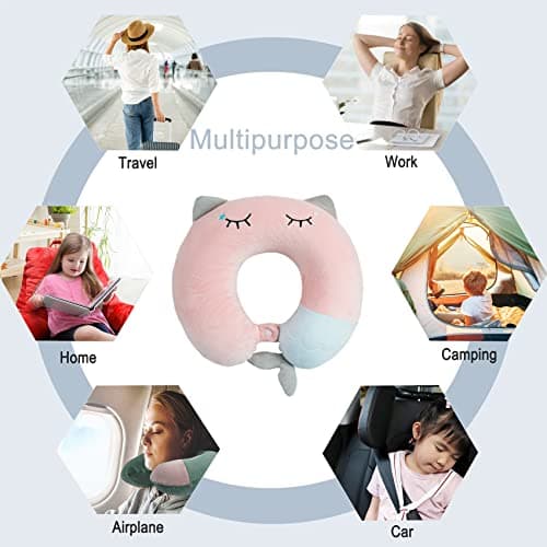 Travel Pillow - Soft Memory Foam Neck Pillow for Adults, Kids, Children, Convenient & Portable U Shaped Neck Pillows, Cute Animal Airplane pillow for Home, Office, Camping, Travelling, Sleeping (Pink) — view 3