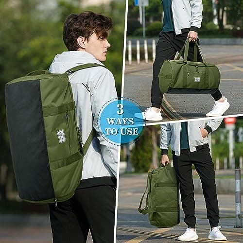 Lyweem Sports Gym Bag Men - 60L Large Travel Duffle Bag with Shoe Compartment, Weekend Holdall Bags, Overnight Duffel Bag Backpack, Green — view 2