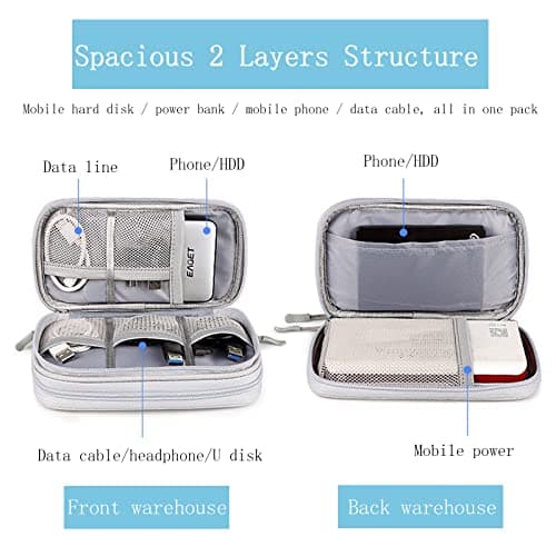 YWKJDDM Electronics Accessories Organiser Bag, Double-Layer Cable Organiser Bag, Waterproof Travel Gadget Bag for for Power Bank Charger Adapters Flash Disk (Grau), YW00039 — view 3