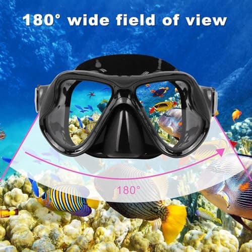 Adult Snorkeling Gear Snorkel Set with Dry Top System 180 Degree Panoramic Snorkel Mask,Snorkel Mask Set Leak-proof (Black) — view 2