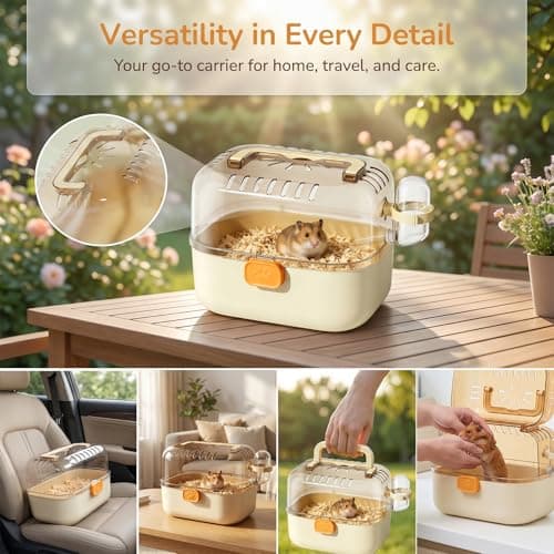 Hamster Carrier Cage, Travel Cages for Small Animals with Water Bottle Transparent Plastic Small Animal Carrier Carry Cage for Rodents Lizards (Yellow) — view 4