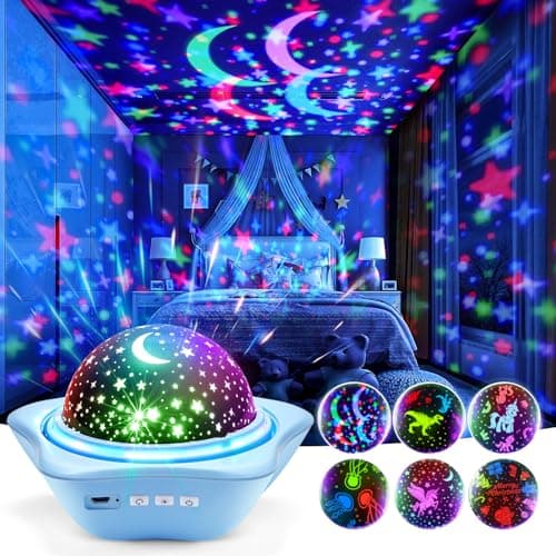 One Fire Sensory Toys for Autism, [6 Films + 90 Effects] Star Projector Night Light, [3 Brightness + 360° Rotate] Night Light Kids, Baby Sensory Toys for Babies, Galaxy Projector, Kids Gifts