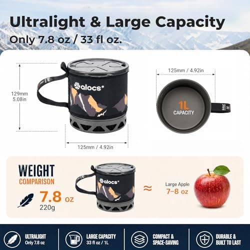 ALOCS 1L (1-Quart) Ultralight Backpacking Camping Pot with Heat Exchanger — view 4