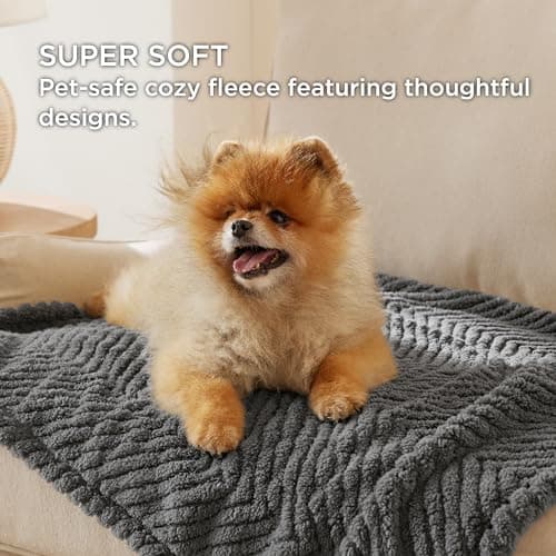 Bedsure Small Dog Blankets Washable - 80x60cm Soft Fluffy Puppy Blanket for Small Dogs, Cosy Calming Cat Blanket for Indoor Cats, Fleece Dog Bed Blankets, Pet throws for Sofa, Dark Grey — view 2