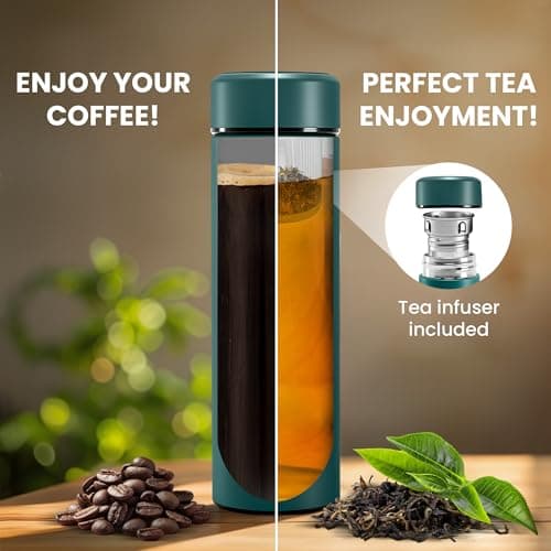 Tea & Fruit Infuser Water Bottle + Strainer + BPA-Free Fruit Insert | Vacuum Insulated 450ml Stainless Steel Flask | Portable Tea & Coffee Tumbler: Office, Outdoor, School, Sports, Bike - Teal — view 5