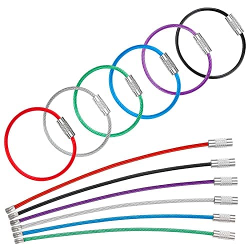 Uniclife 12cm Wire Keychain Cable in 6 Assorted Colors Large Stainless Steel Key Ring Loop Holder for Outdoor Hiking Heavy Duty Connectable Luggage Tag Keeper for Sport and Travel, 12 Pack