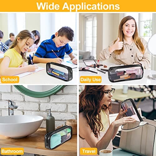 Clear Pencil Case, Travel Toiletry Bags Clear Exam Pencil Case Transparent Makeup Bag Waterproof PVC Zippered Comestic Storage Pouch Ideal for Stationery, Toiletries, Travel & Office Supplies (2 pcs) — view 3