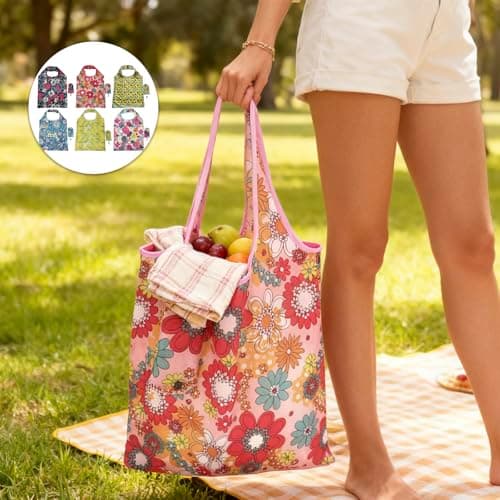 6 Pcs Foldable Shopping Bags, Eco-Friendly Reusable Tote Waterproof — view 6