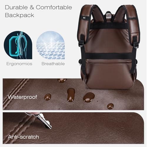SPAHER Cabin Bag 40x30x20cm Wizzair Vueling PU Leather Travel Cabin Backpack Men Women Waterproof Laptop Backpack 15.6 Inch Rucksack Underseat Carry on Luggage for Flight Airplane — view 6