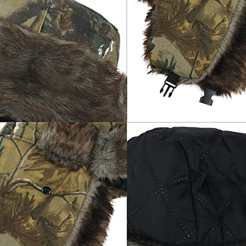 TINAYAUE Winter Trapper Hunting Hat with Ear Flaps Fallen Leaf Camo Cap Faux Fur Ushanka Russian Warm Hat Unisex Windproof Hunter's Hat Cold Weather Winter Hats for Hunting, Skiing, Hiking — view 6
