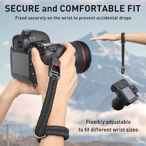 SUNYA Camera Wrist Strap for Photographers with Quick Release Buckle Paracord Rope Camera Hand Strap Compatible for DSLR or Mirrorless Camera, Black — view 4
